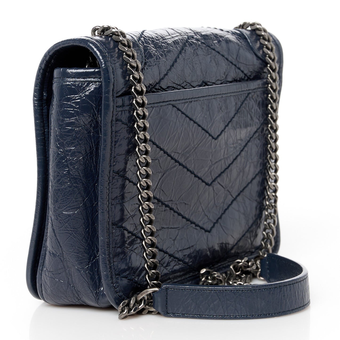 Crinkled Calfskin Matelasse Monogram Niki Chain Wallet Fog