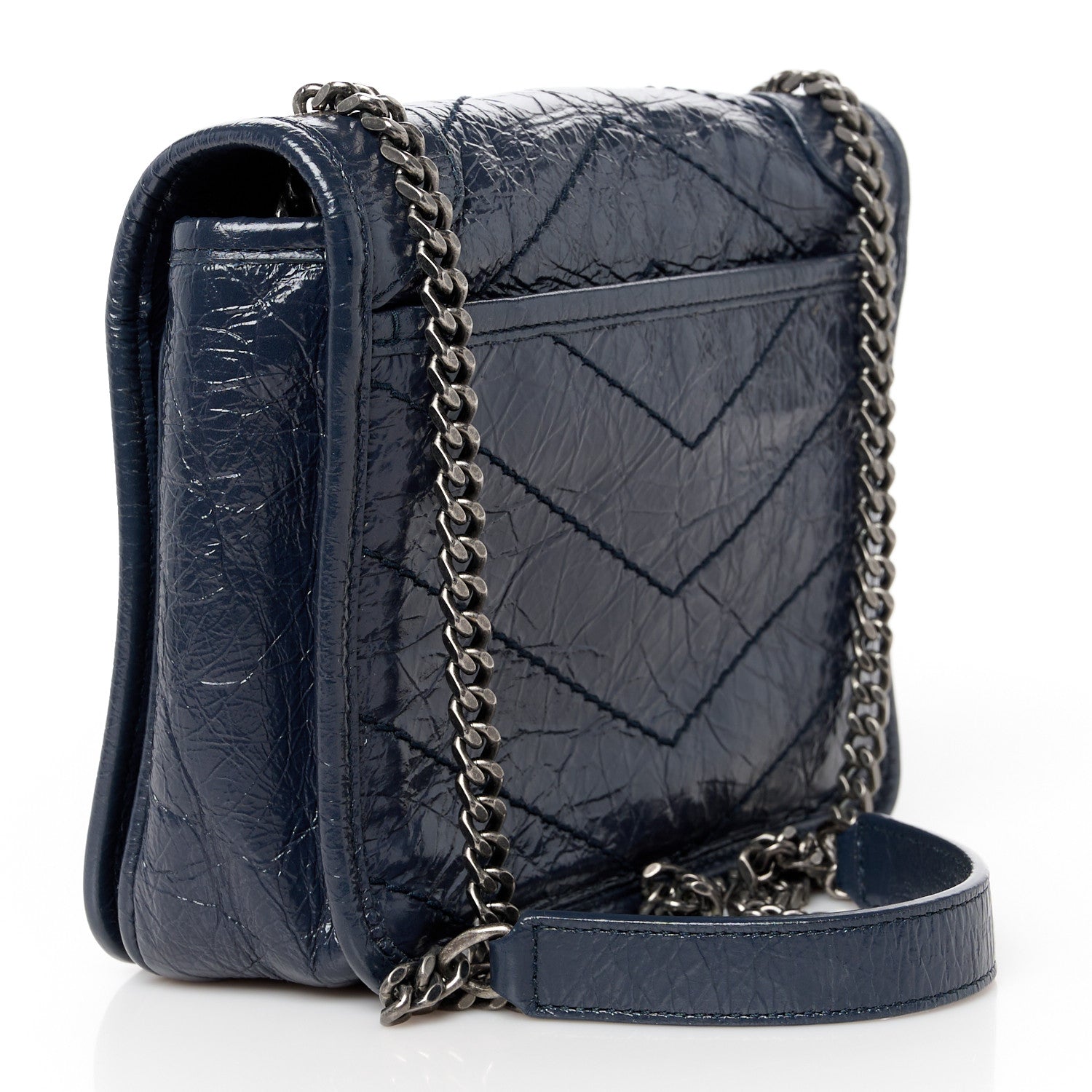 Saint Laurent Crinkled Calfskin Matelasse Monogram Niki Chain Wallet Fog 3 of 12