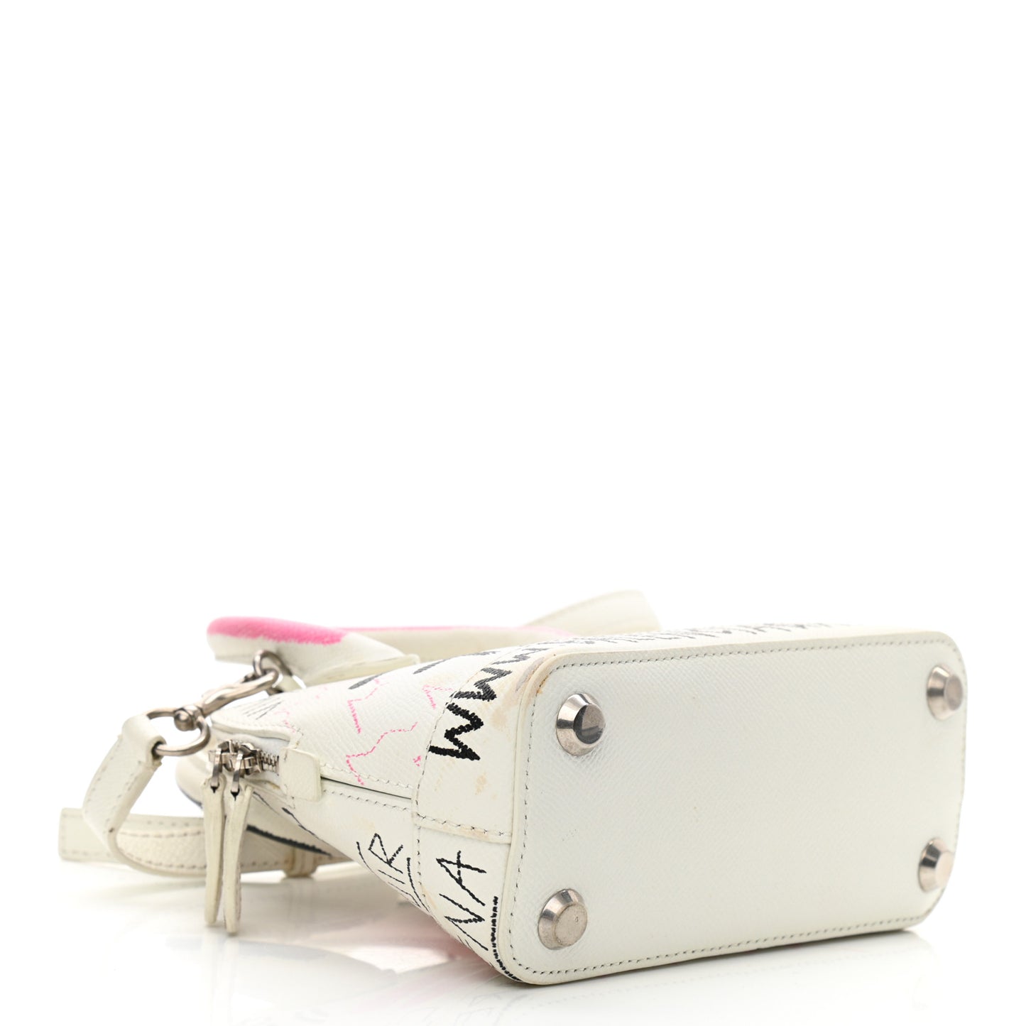 Grained Calfskin Graffiti Print XXS Ville Top Handle Bag White