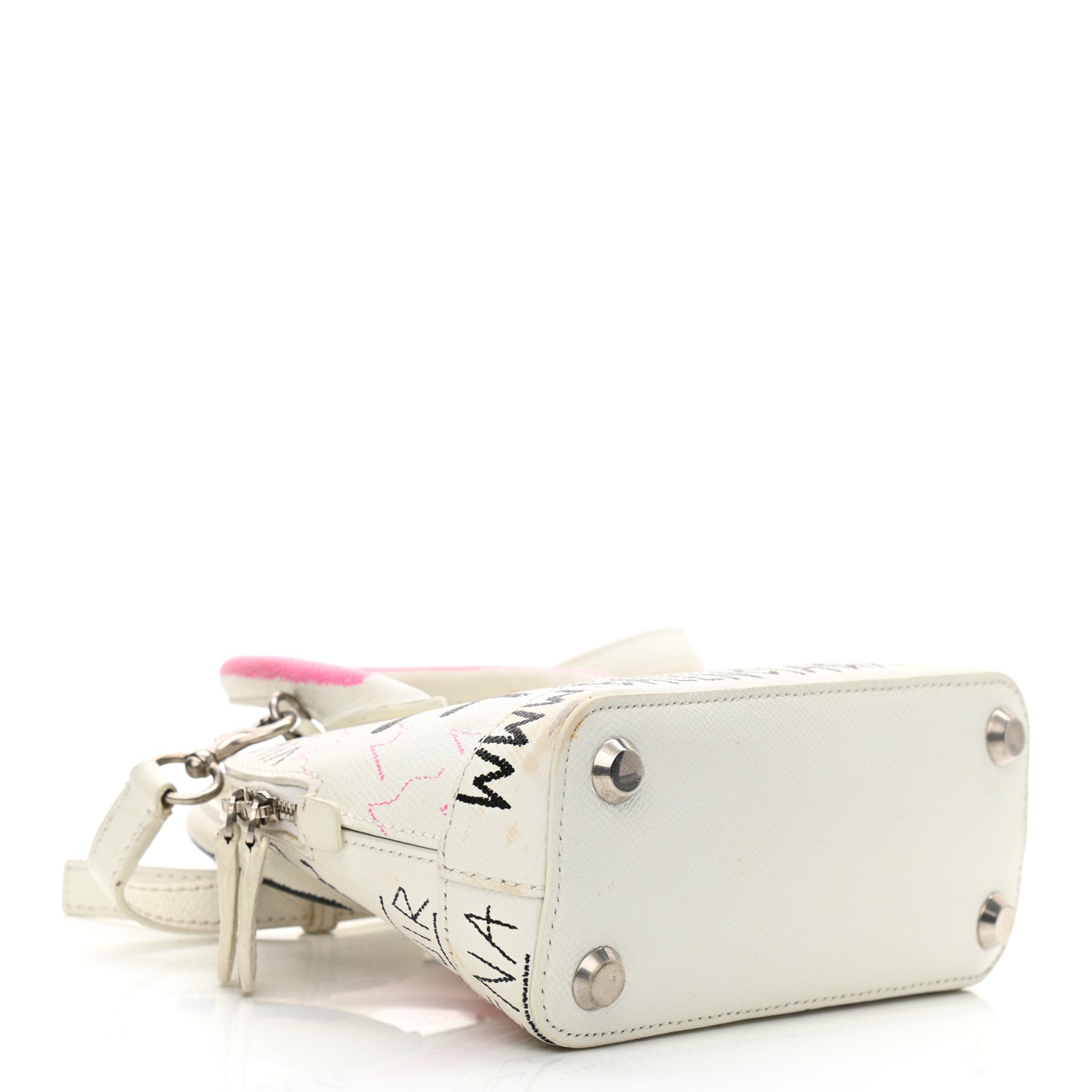 Balenciaga Grained Calfskin Graffiti Print XXS Ville Top Handle Bag White 4 of 12