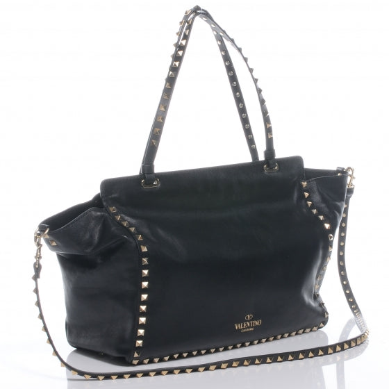 Vitello Medium Rockstud Tote Black