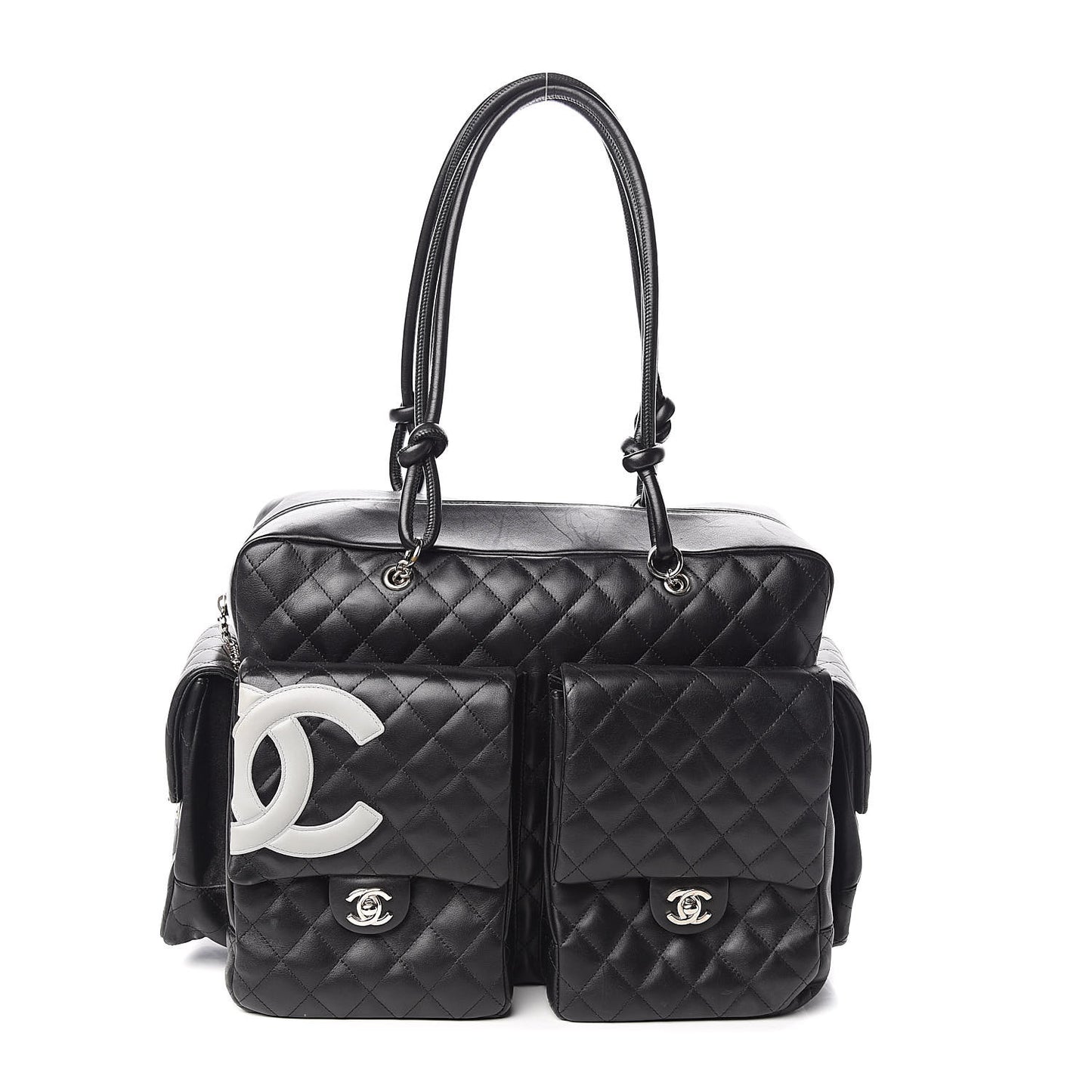 Calfskin Quilted XL Cambon Multipocket Reporter Black White
