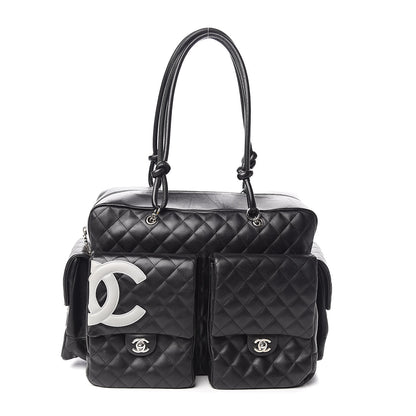 Chanel Calfskin Quilted XL Cambon Multipocket Reporter Black White 1 of 18