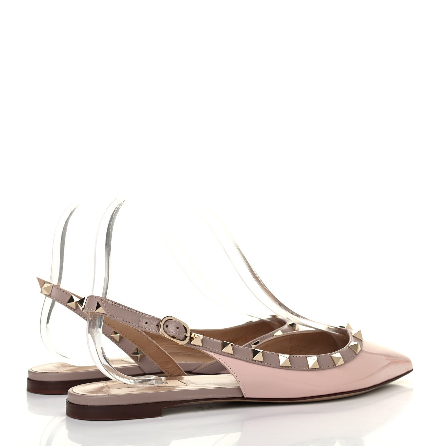 Valentino Garavani Patent Rockstud Slingback Flats 37.5 Water Rose Poudre 3 of 4