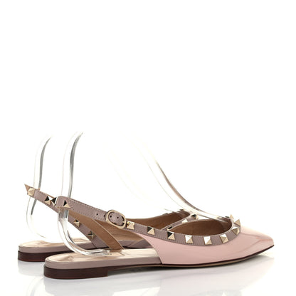 Valentino Garavani Patent Rockstud Slingback Flats 37.5 Water Rose Poudre 3 of 4