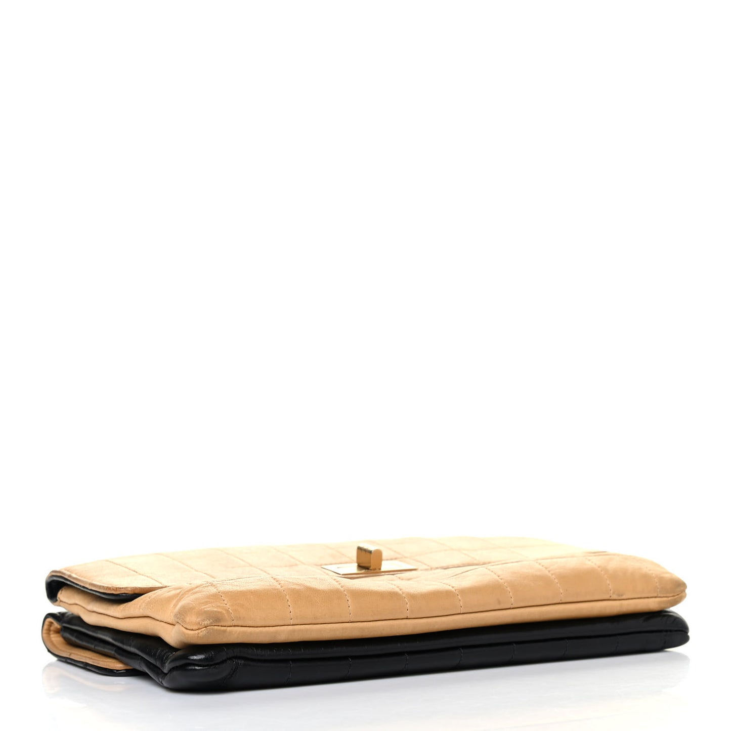 Lambskin Chocolate Bar Double Sided Shoulder Clutch Black Beige