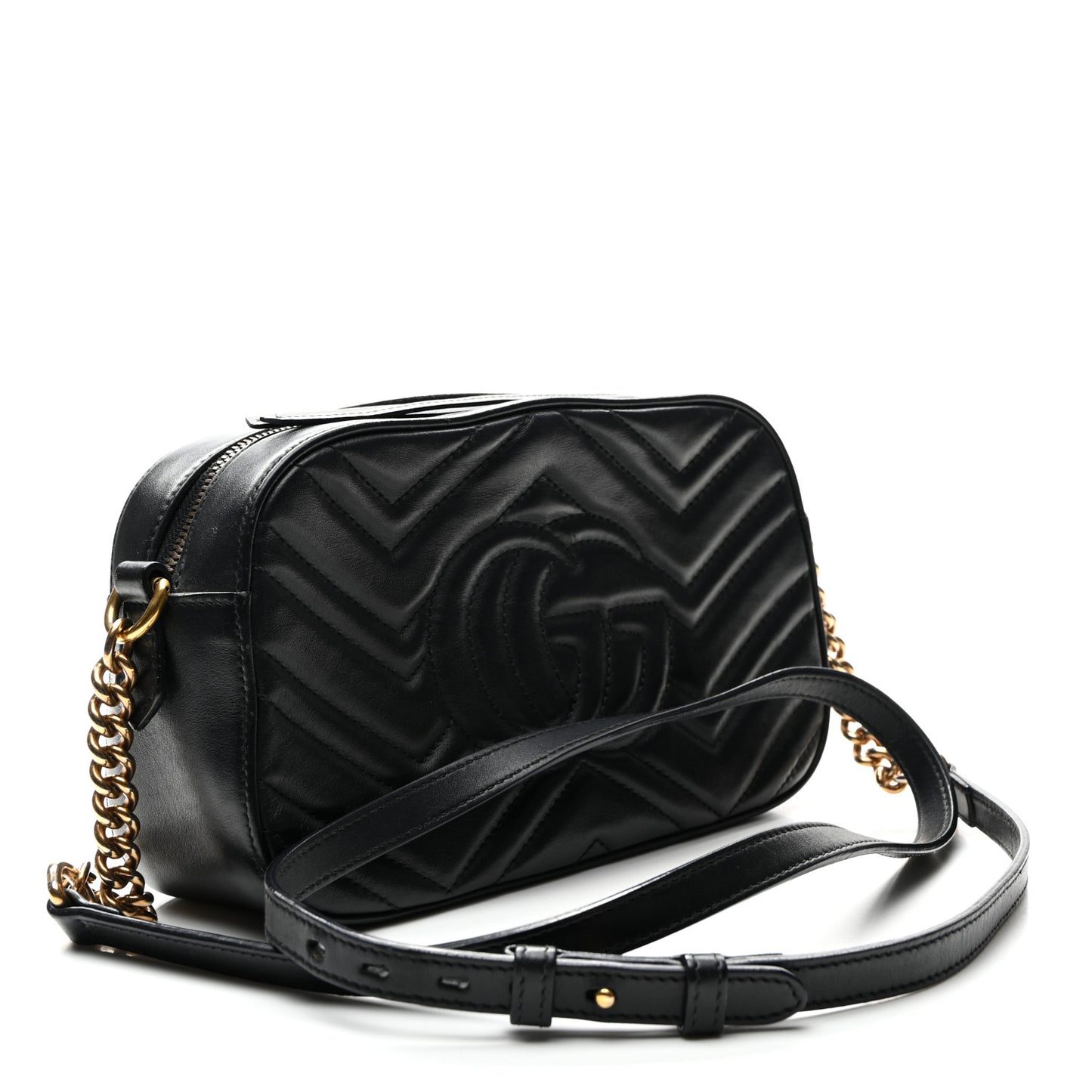 Calfskin Matelasse Animal Studs Small GG Marmont Chain Shoulder Bag Black