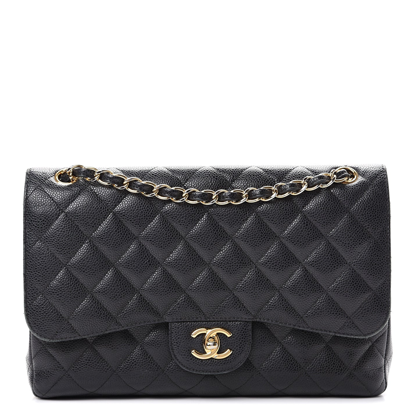 Caviar Quilted Jumbo Double Flap Black