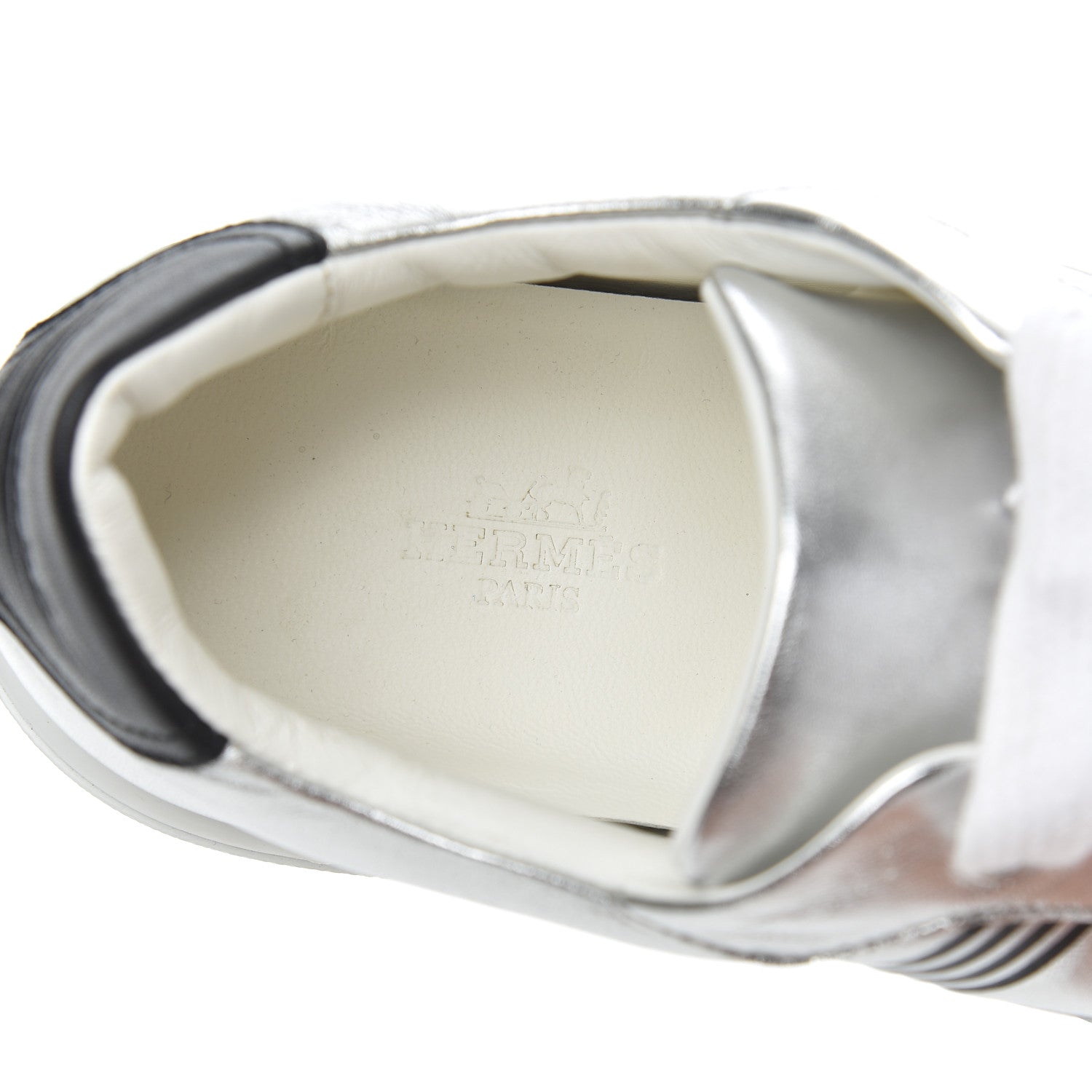 Hermes Metallic Calfskin Womens Avantage Sneakers 36.5 Gris Argente Black 7 of 22