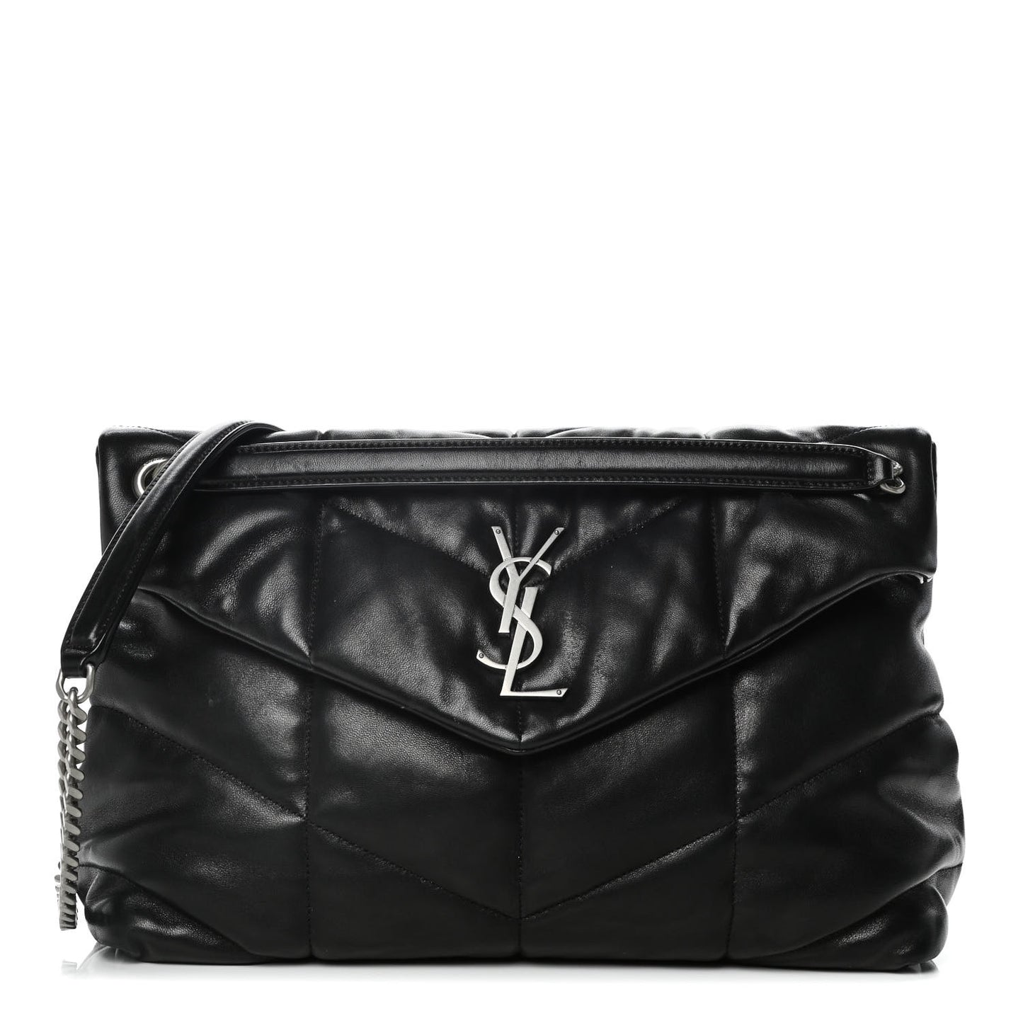 Lambskin Quilted Small Loulou Puffer Monogram Chain Satchel Black