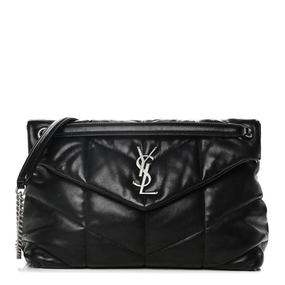 Saint Laurent Lambskin Quilted Small Loulou Puffer Monogram Chain Satchel Black 1 of 12