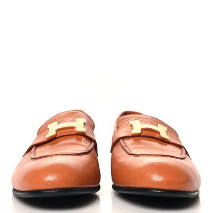 Hermes Goatskin Womens Paris Loafers 39 Marron Glaise 3 of 9