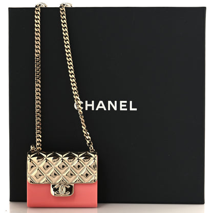 Chanel Metal Resin Lambskin Flap Bag Long Necklace Gold Pink 5 of 5