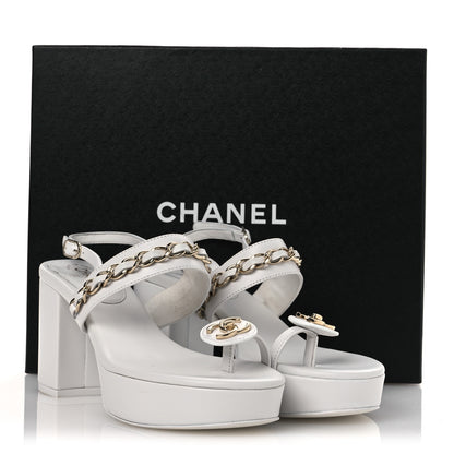 Chanel Lambskin Chain Platform Sandals 39 White 12 of 12