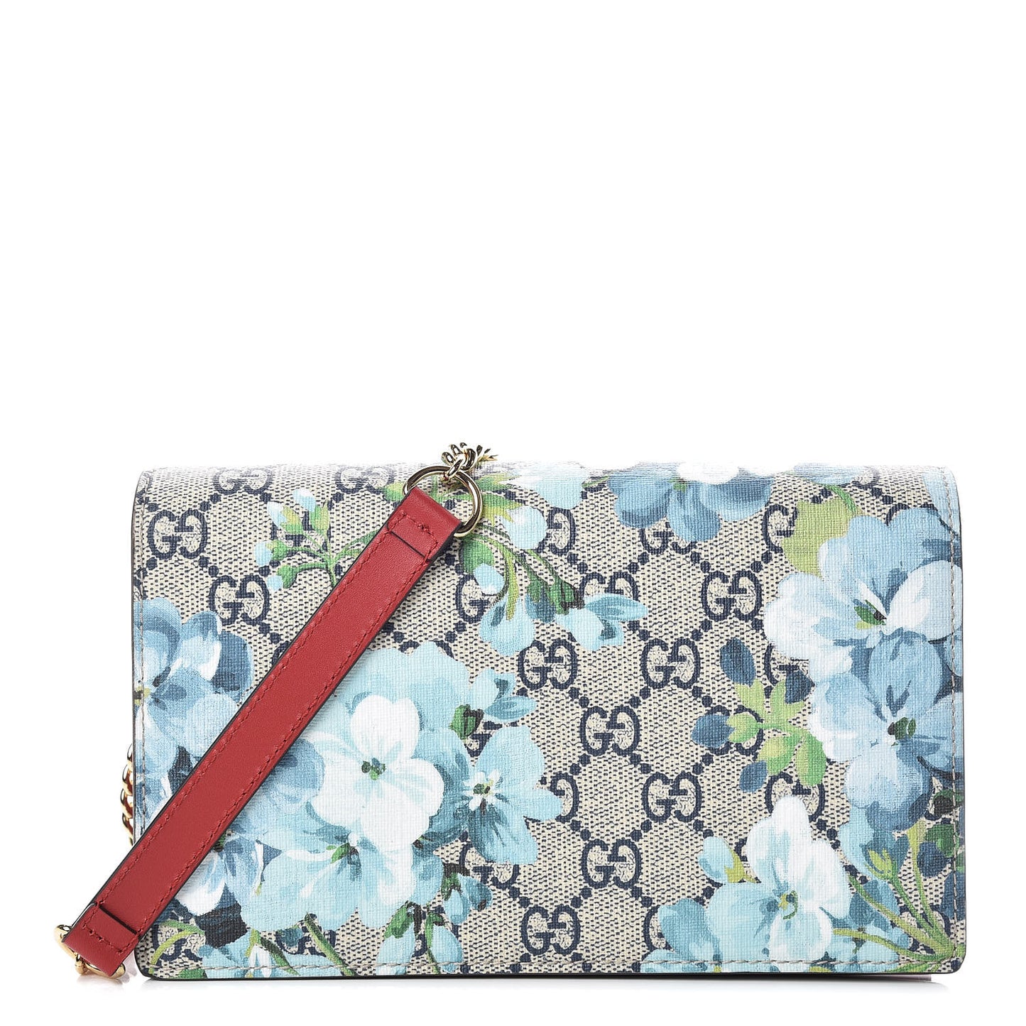 GG Supreme Monogram Blooms Chain Wallet Blue