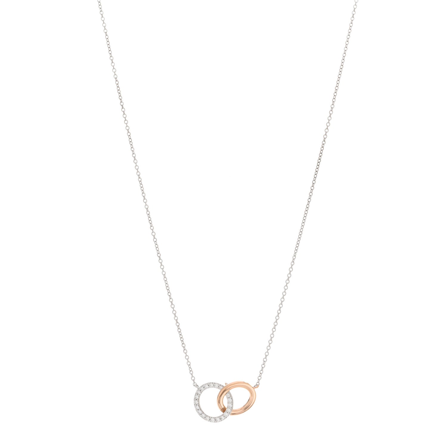 Tiffany 18K White Rose Gold Diamond Double Interlocking Circles Pendant Necklace 1 of 4
