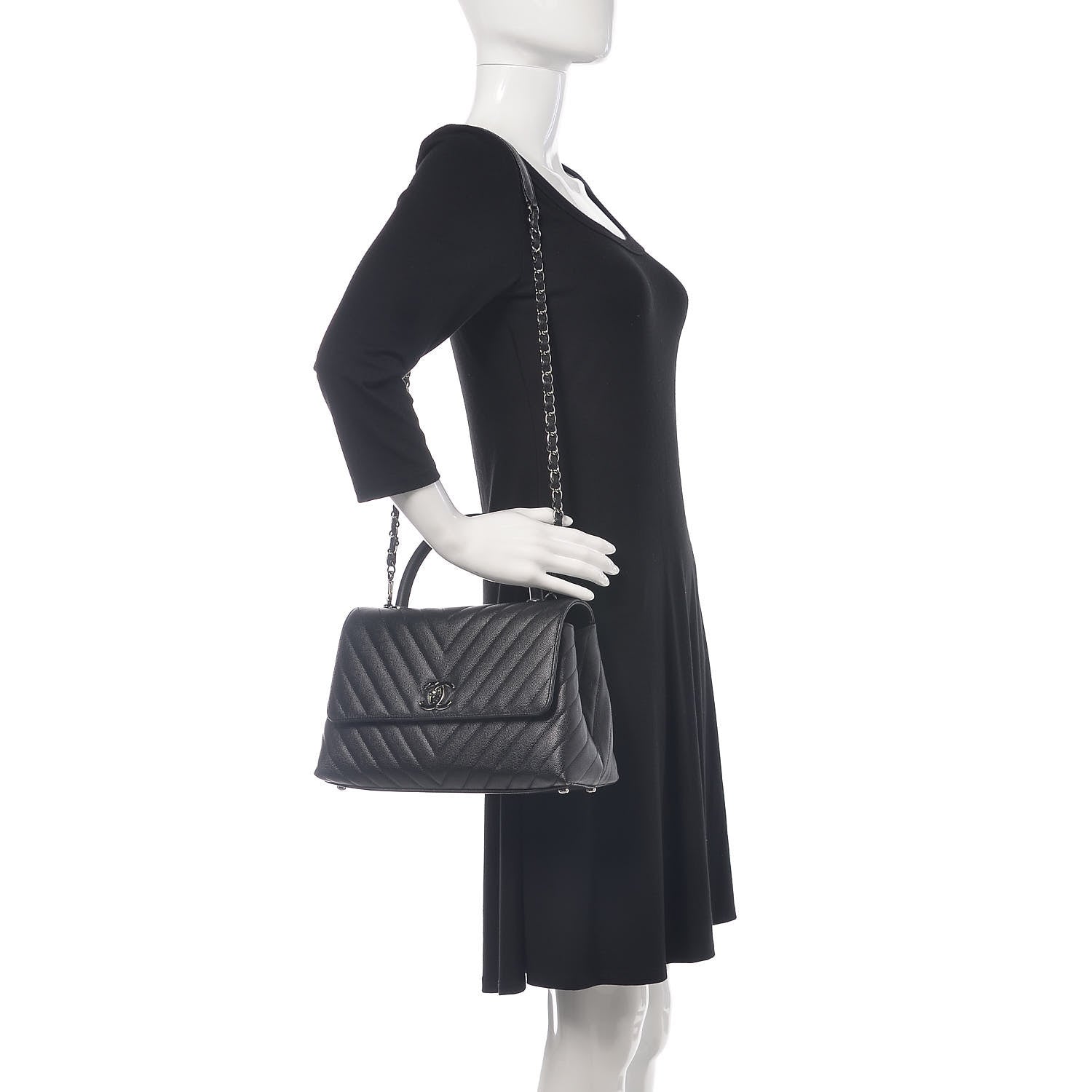 Chanel Caviar Chevron Quilted Small Coco Handle Flap Black 2 of 10