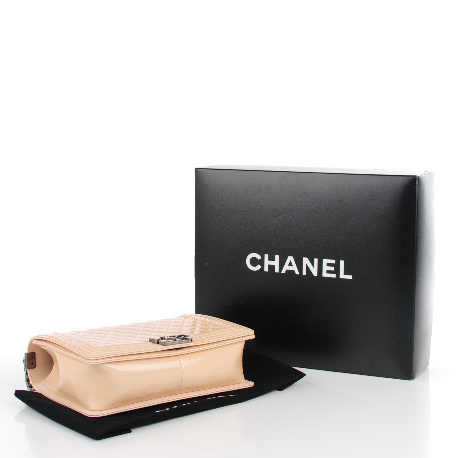 Chanel Patent Goatskin Quilted New Medium Boy Flap Beige Clair 9 of 9