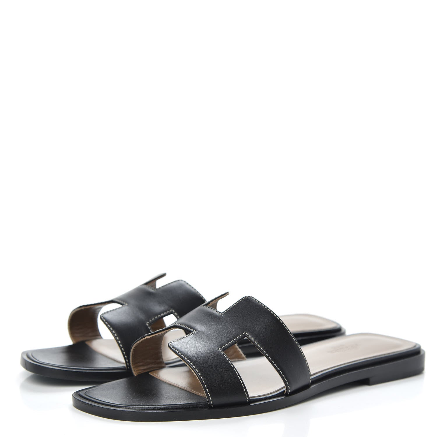 Hermes Box Calfskin Oran Sandals 37 Black 3 of 9