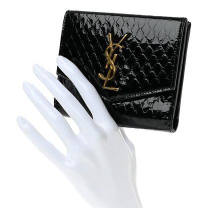 Saint Laurent Shiny Calfskin Crocodile Embossed Monogram Uptown Compact Wallet  Black 2 of 9