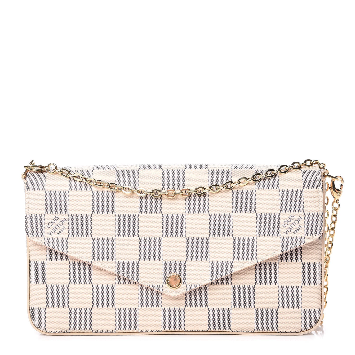 Louis Vuitton Damier Azur Pochette Felicie Chain Wallet Rose Ballerine 1 of 14