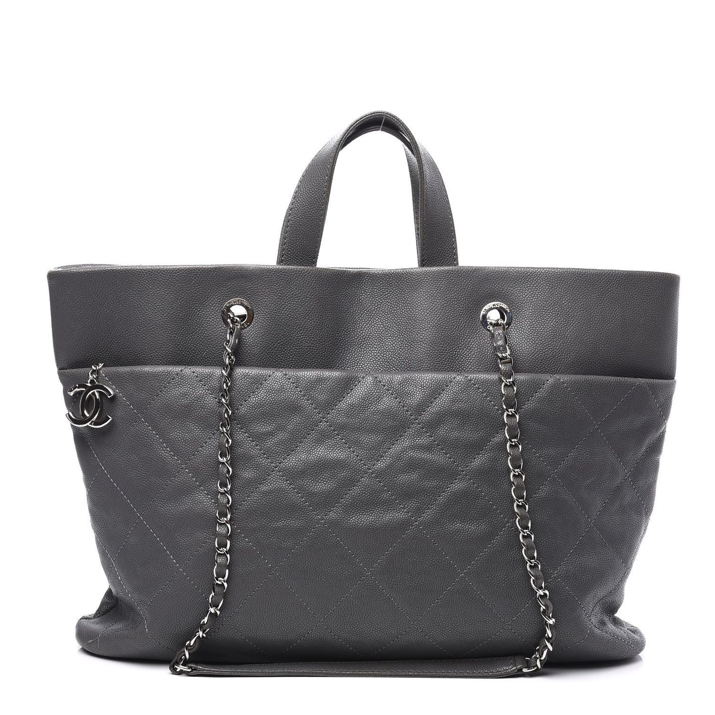 Caviar Quilted Shopping Tote Grey