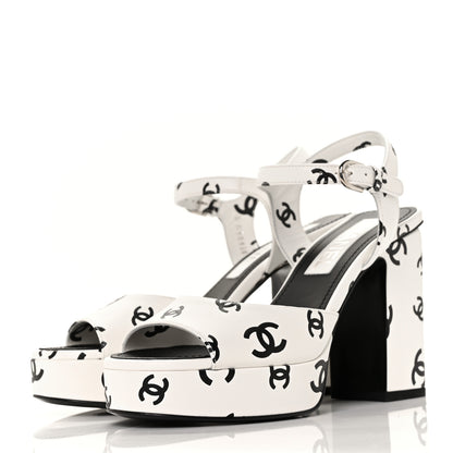 Chanel Printed Lambskin CC Platform Sandals 36 White Black 3 of 9