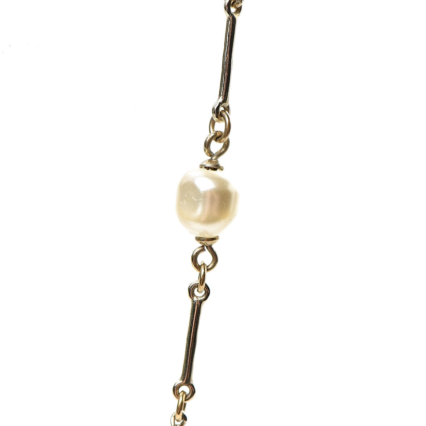 Pearl CC Pendant Long Necklace Gold