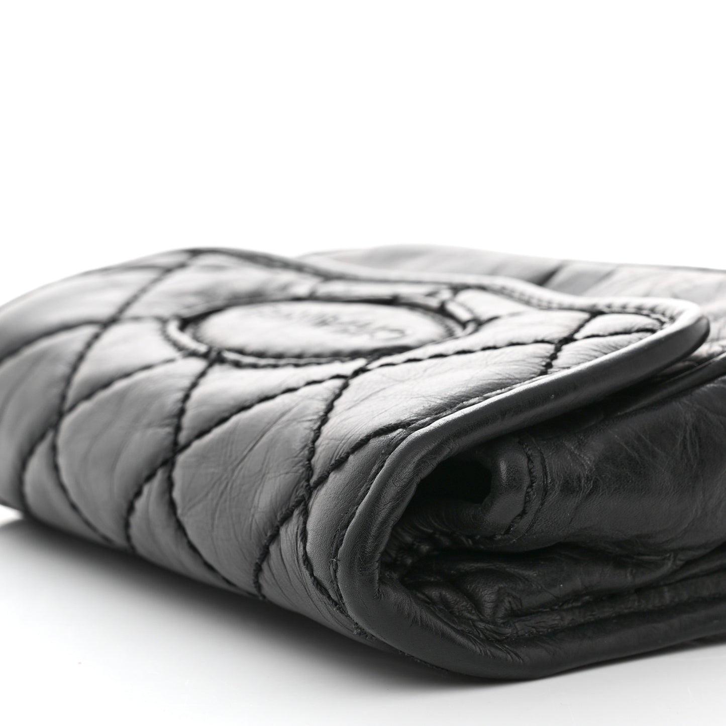 Aged Calfskin Quilted Logo Flap Belt Bag Black