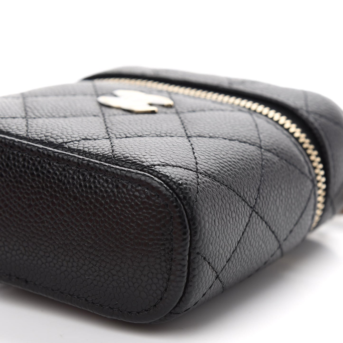 Caviar Quilted Small Handle With Care Vanity Case With Chain Black