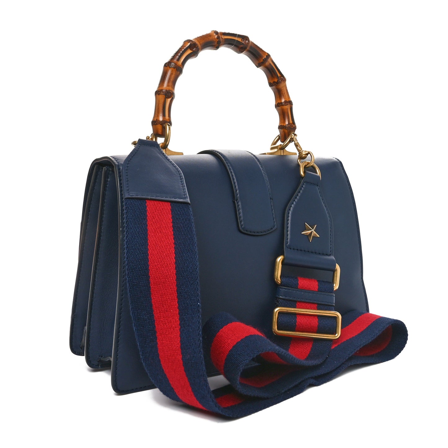 Moon Calfskin Bamboo Web Medium Dionysus Top Handle Bag Blue Emerald Hibiscus Red