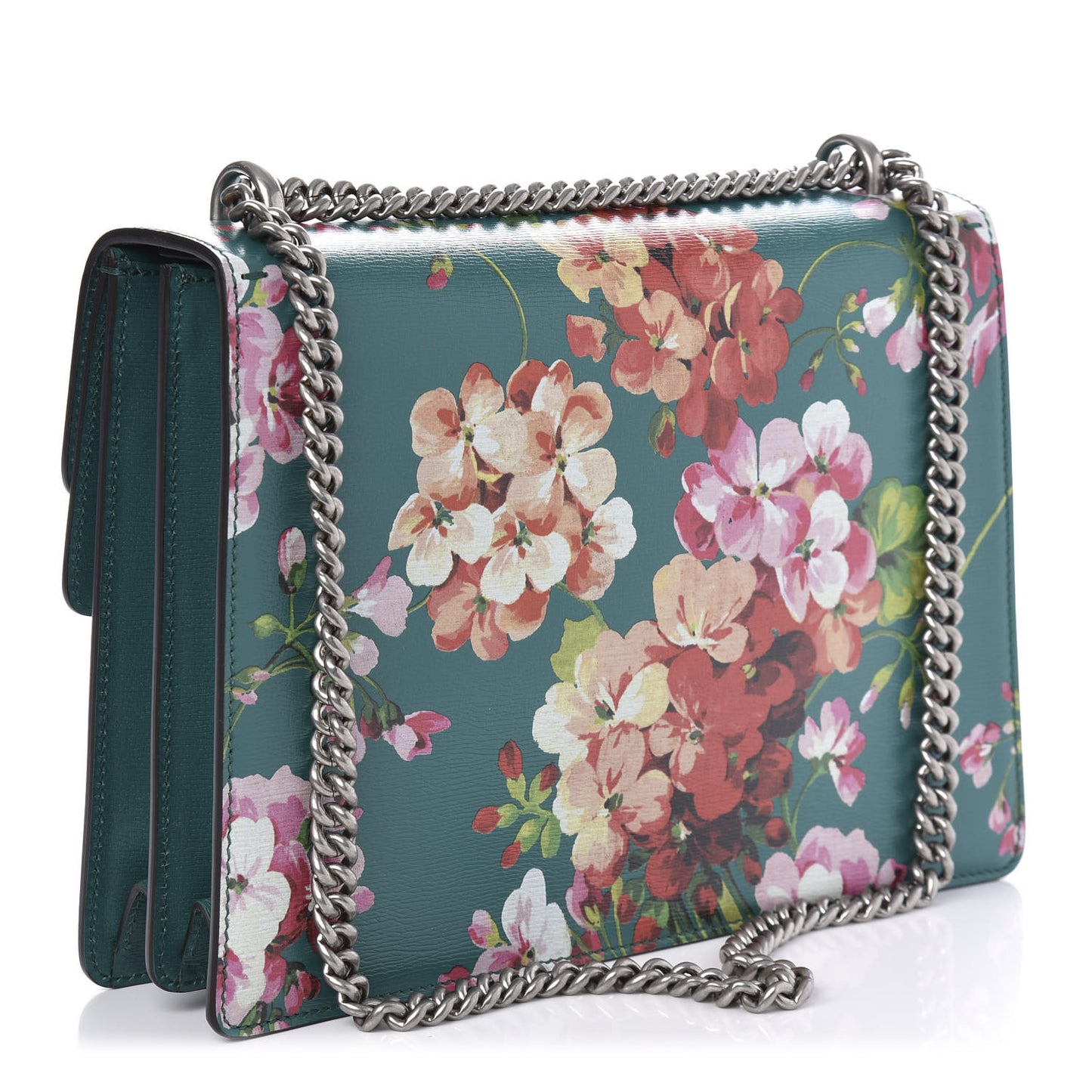 Calfskin Blooms Print Medium Dionysus Shoulder Bag Bright Emerald Multicolor