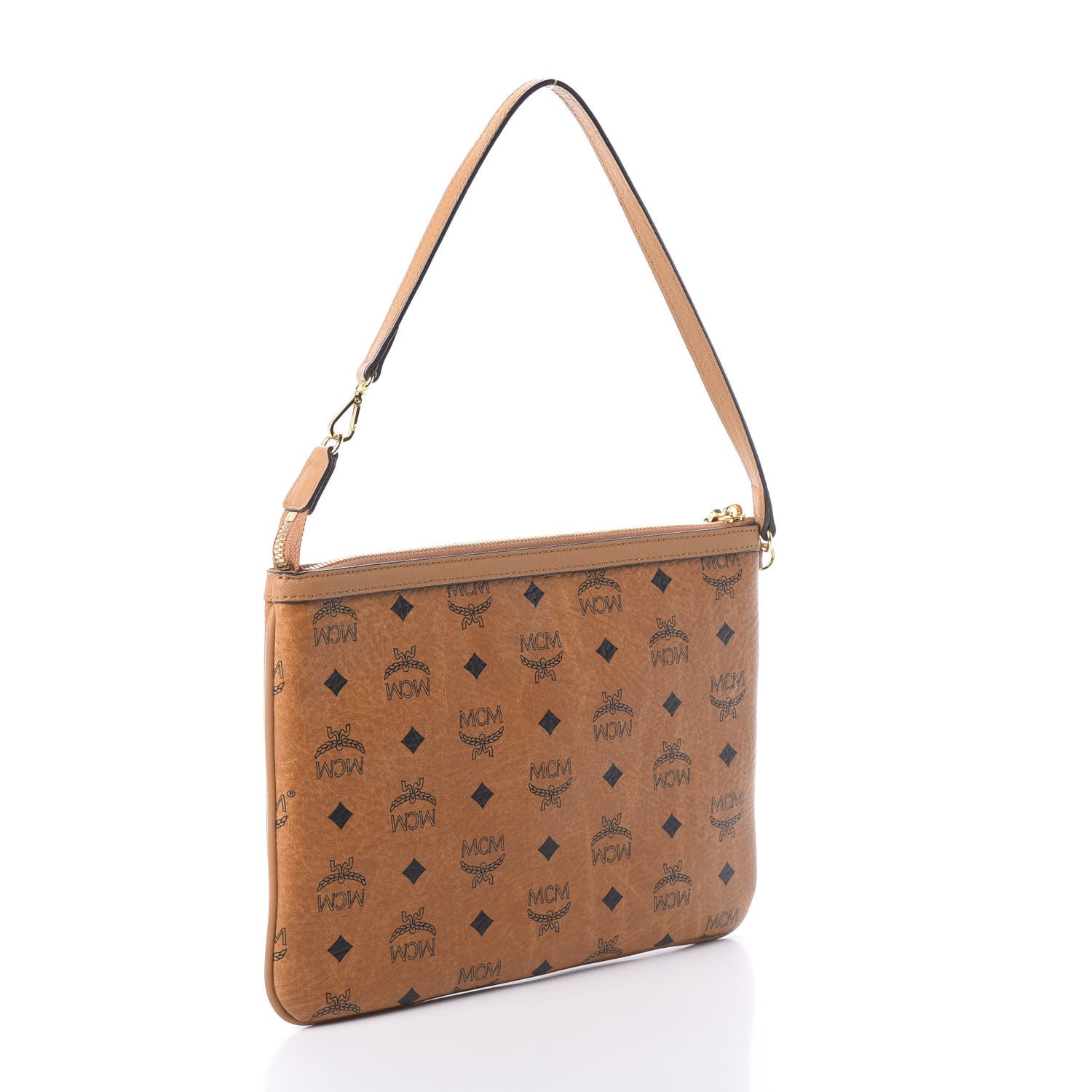 MCM Visetos Liz Shopper Tote Pouch Cognac 3 of 9