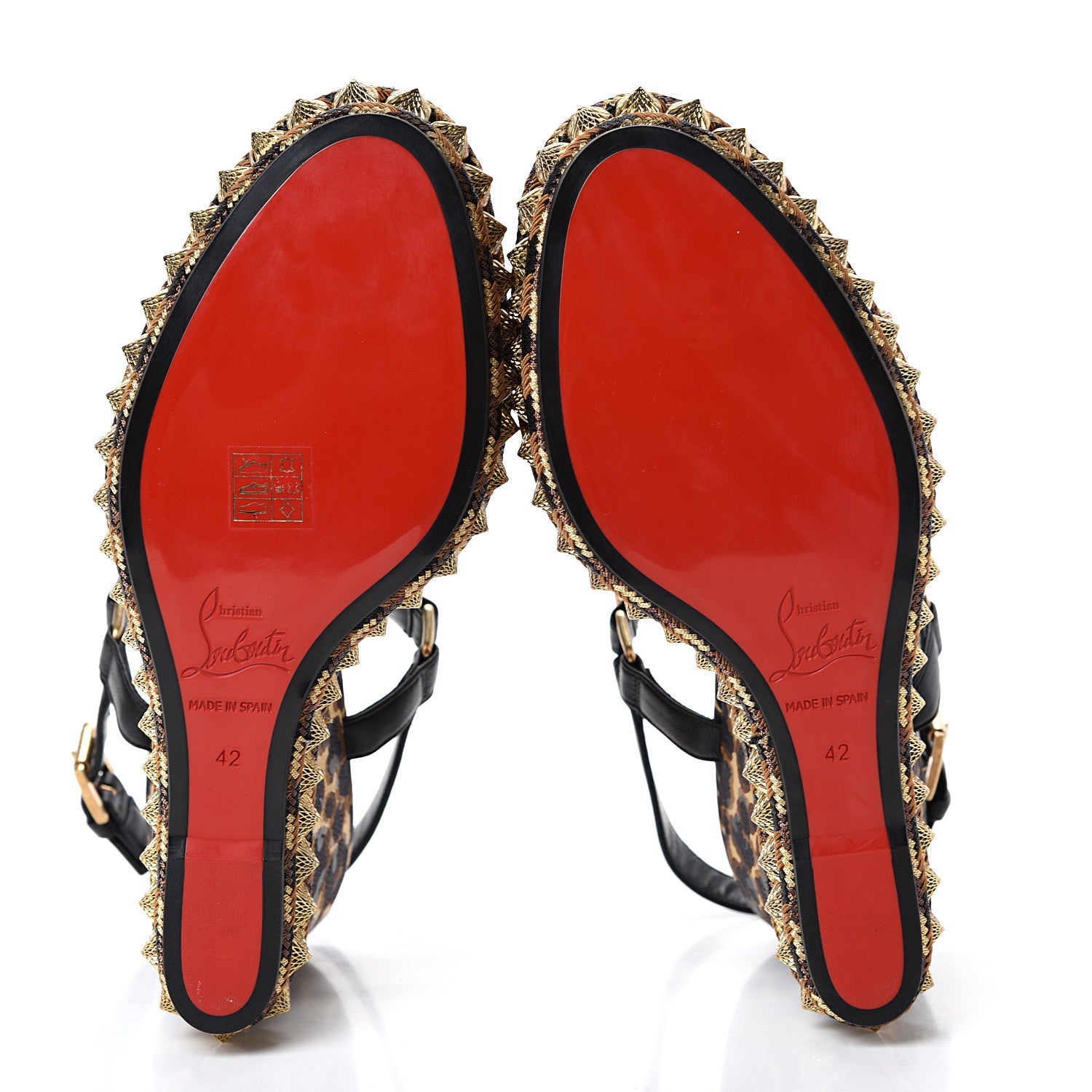Christian Louboutin Nappa Silk Leopard Pira Ryad 110 Wedge Sandals 42 Black Marron 5 of 8