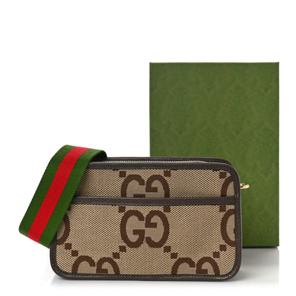 Gucci Monogram Jumbo GG Textured Dollar Calfskin Web Mini Crossbody Bag Camel Ebony New Acero 9 of 9