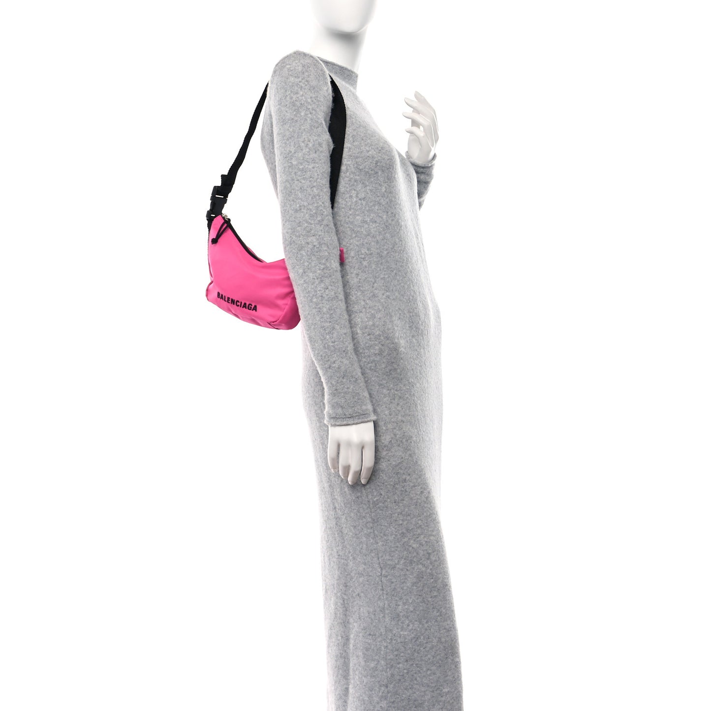 Recycled Sport Nylon Logo Embroidered Wheel Sling Bag Fluo Pink Black