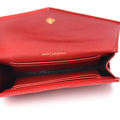 Saint Laurent Grain De Poudre Matelasse Chevron Small Monogram Envelope Wallet Rouge Eros 5 of 7