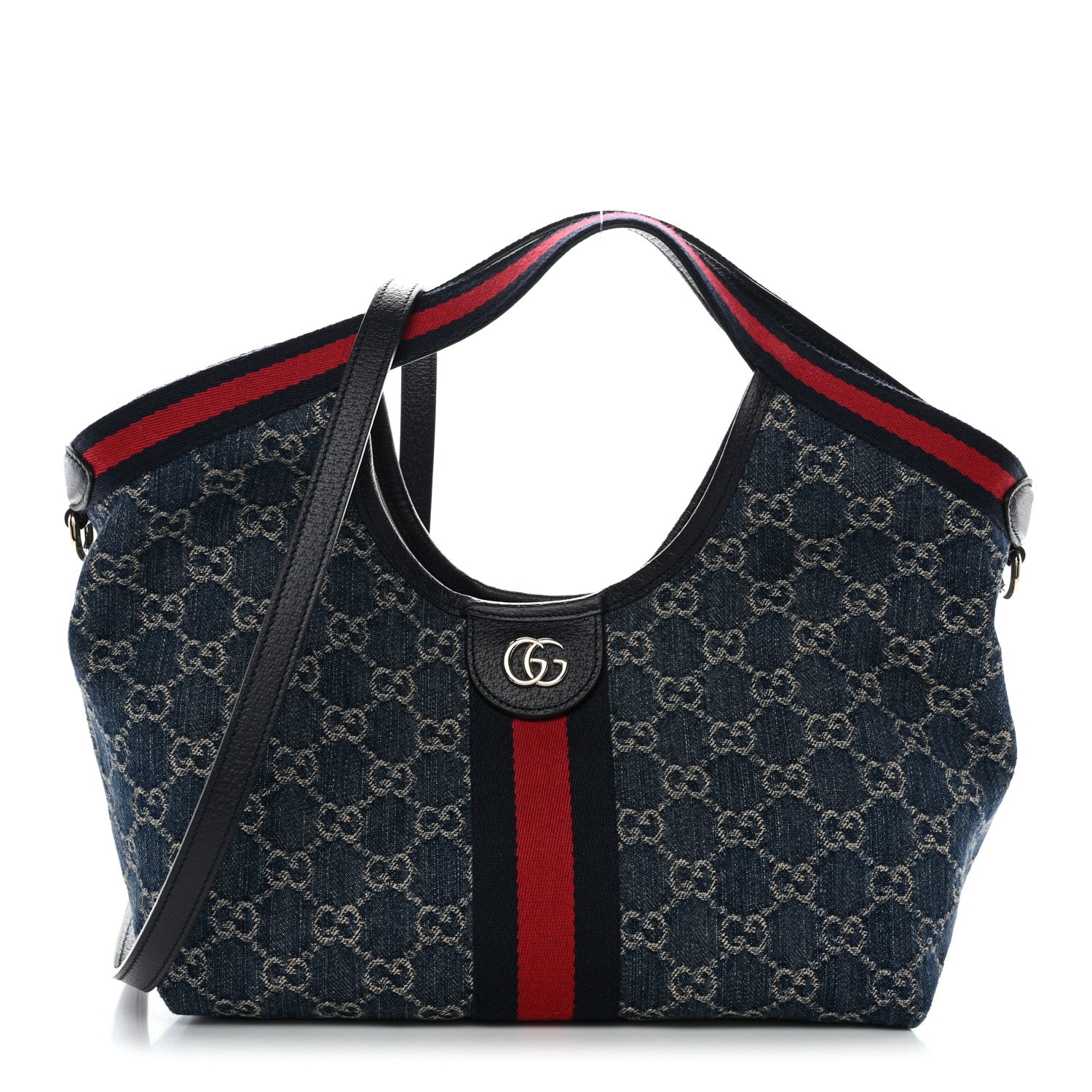 Gucci Denim GG Monogram Web Small Giglio Tote Blue White 1 of 9