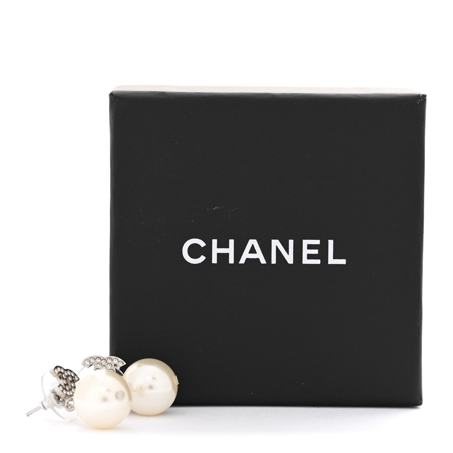 Crystal Pearl CC Drop Earrings Silver Pearly White