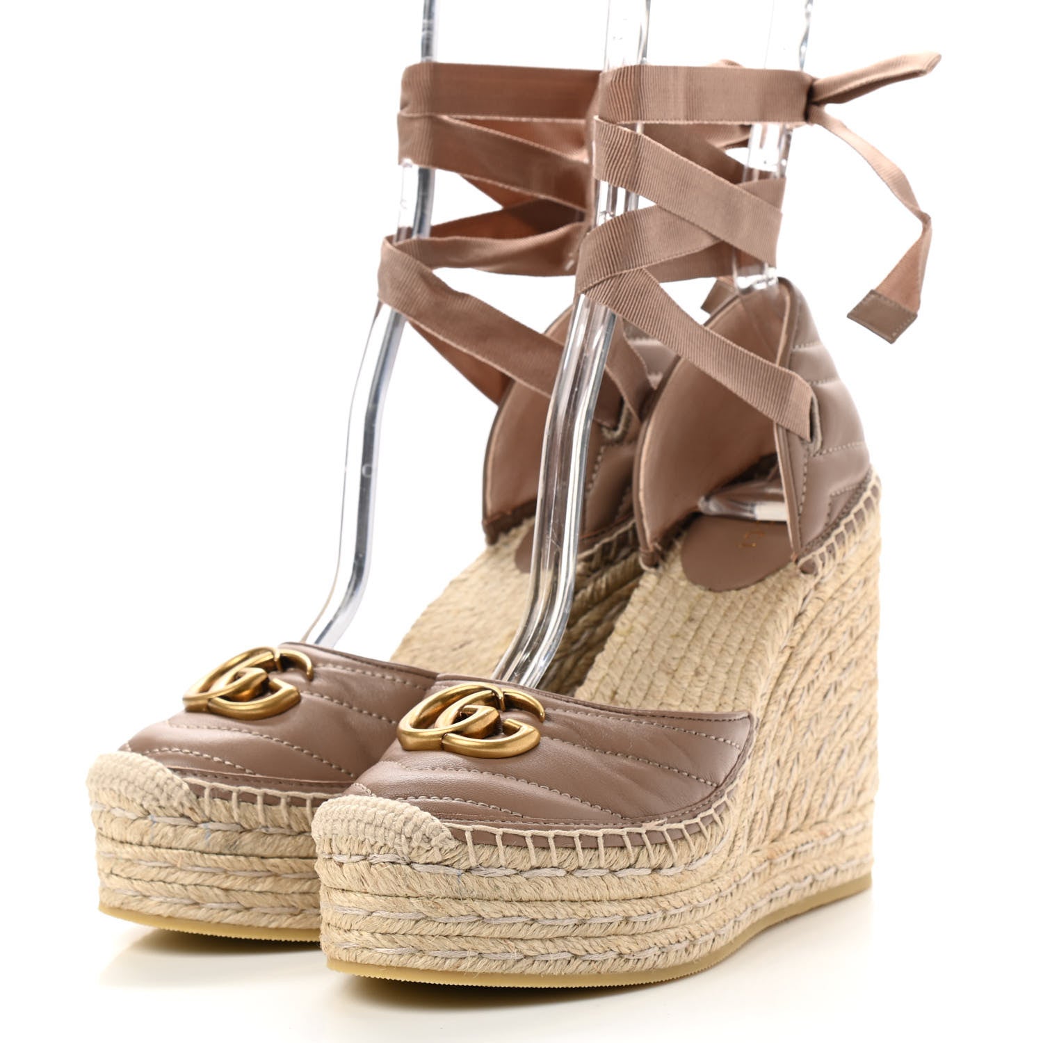 Gucci Nappa Matelasse GG Marmont Ankle Wrap Platform 35/120mm Espadrille Wedges 36 Porcelain Rose 3 of 10