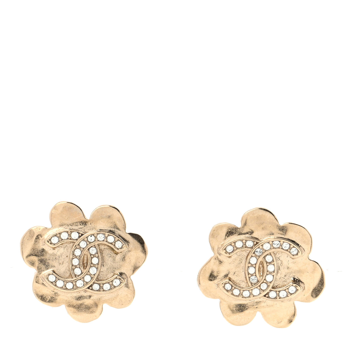 Chanel Crystal CC Flower Earrings Gold 1 of 5