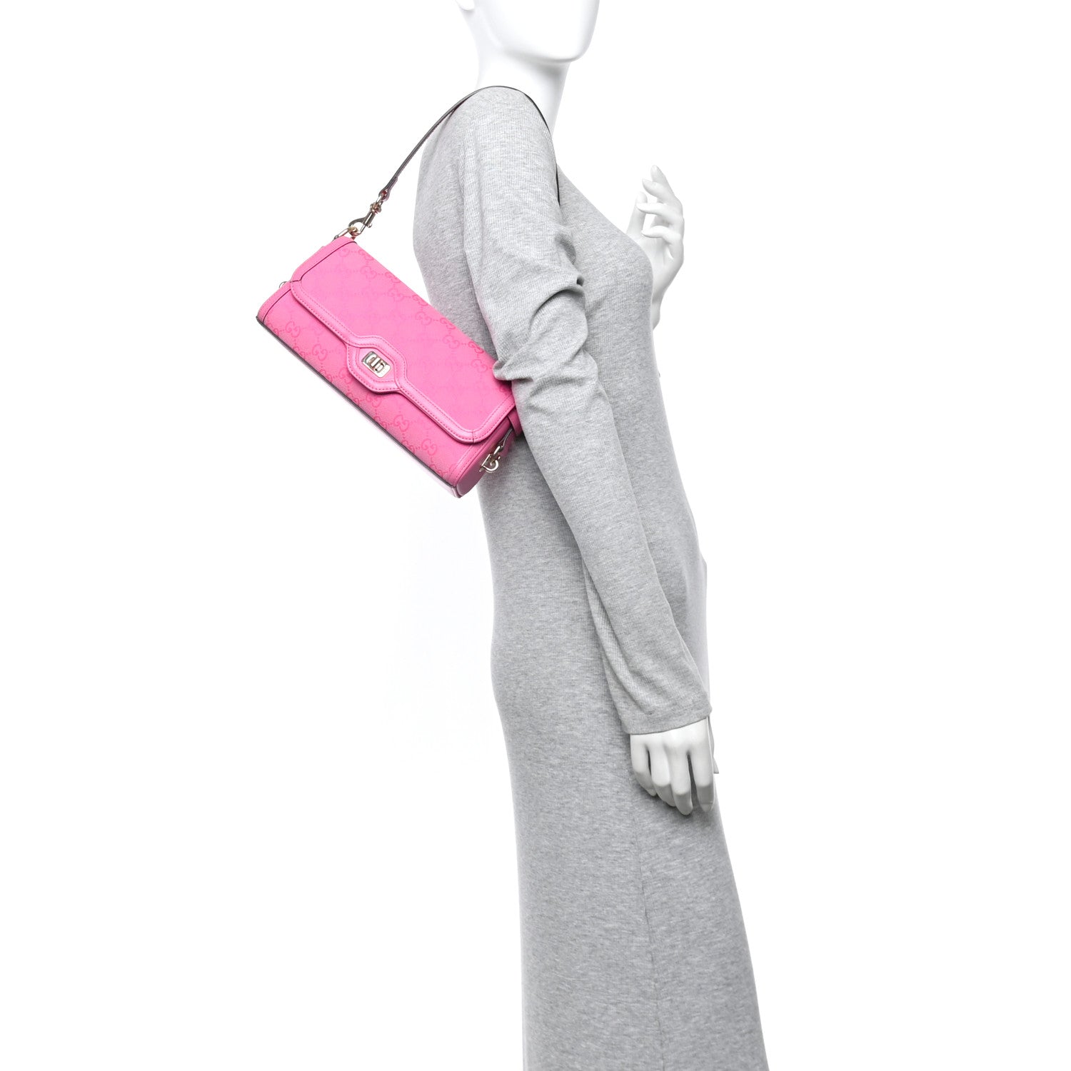 Gucci GG Monogram Textured Dollar Calfskin Small Luce Shoulder Bag Pink 2 of 12