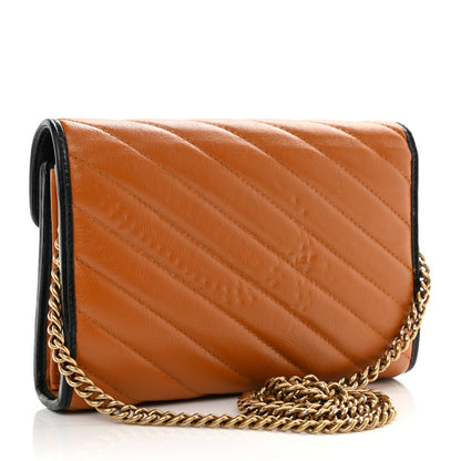 Gucci Vintage Effect Calfskin Matelasse Diagonal Torchon GG Marmont Chain Wallet Cognac 3 of 9
