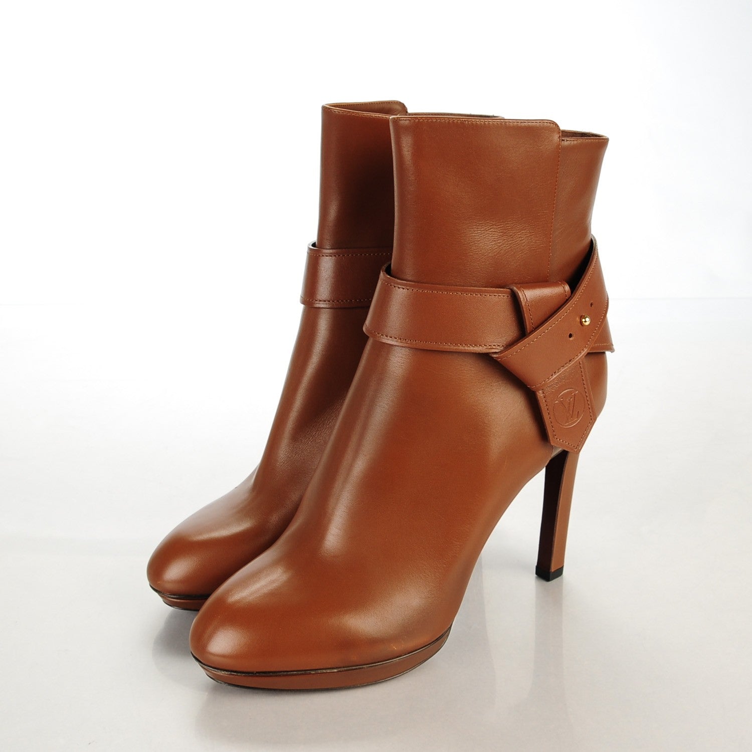 Louis Vuitton Calfskin Belted Ankle Boots 40 Brown 3 of 11