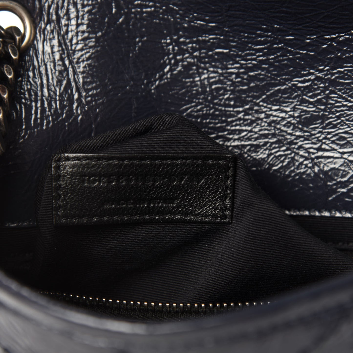 Crinkled Calfskin Matelasse Monogram Niki Chain Wallet Deep Marine