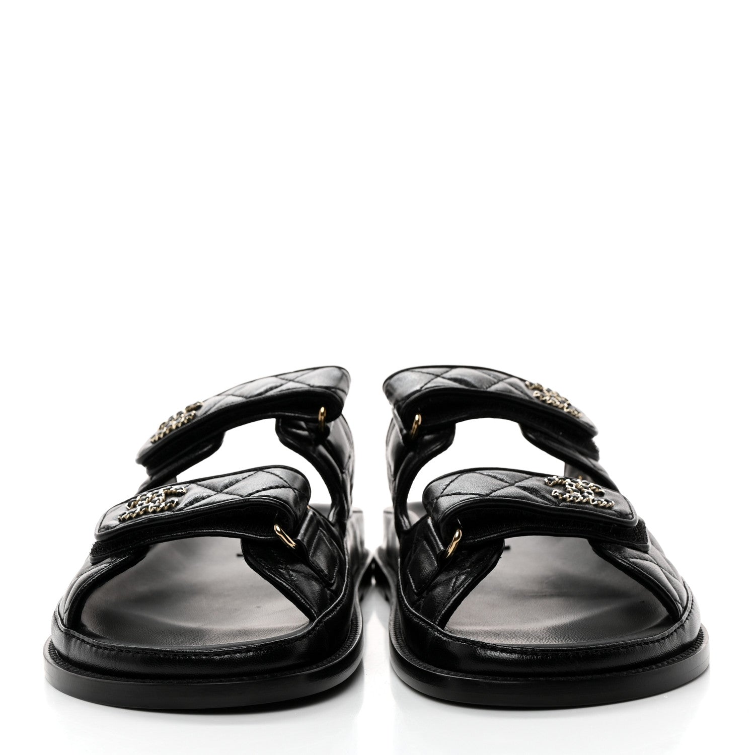 Chanel Lambskin Quilted Velcro Dad Chain CC Slide Sandals 40 Black 2 of 9