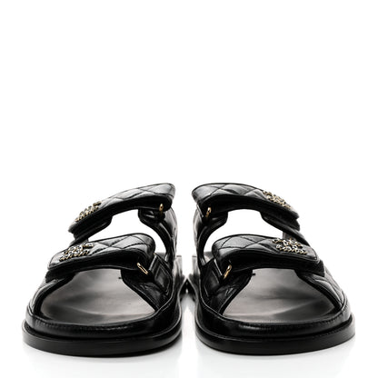 Chanel Lambskin Quilted Velcro Dad Chain CC Slide Sandals 40 Black 2 of 9