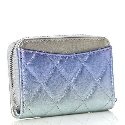 Chanel Gradient Metallic Calfskin Quilted Zip Around Coin Purse Wallet Silver Blue Yellow Purple 3 of 13