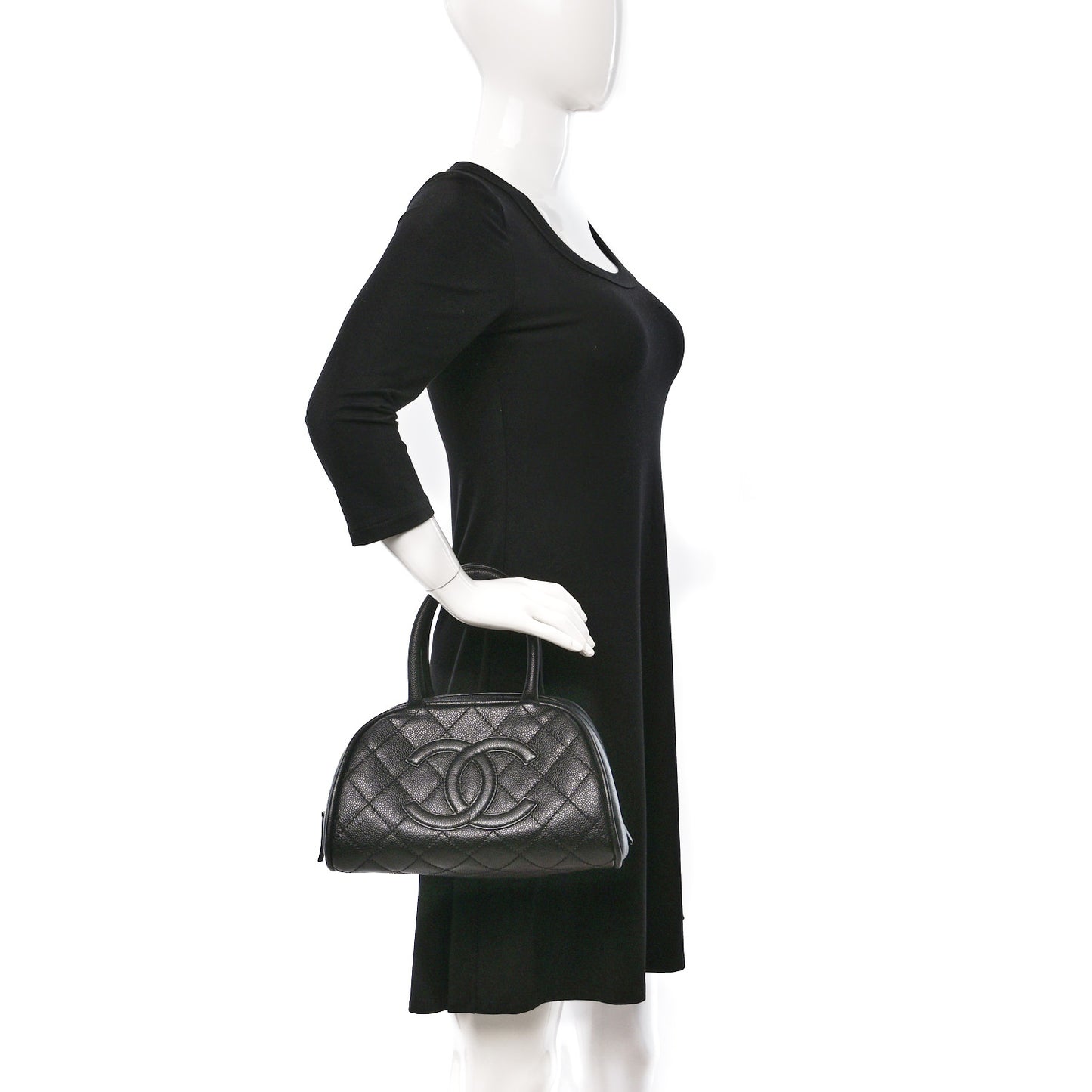 Caviar Quilted Small Bowler Black