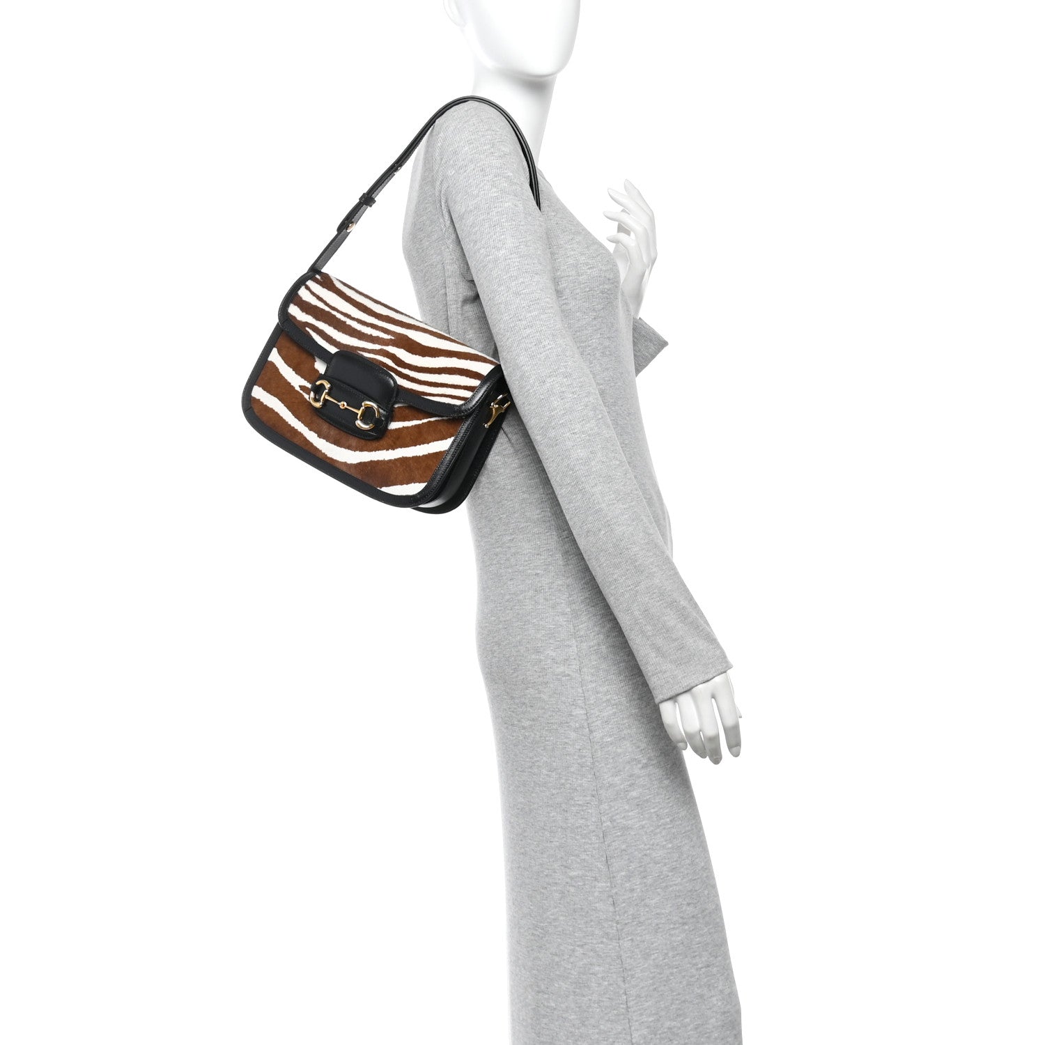 Gucci Pony Hair Zebra Striped Horsebit 1955 Shoulder Bag White Brown Black 2 of 10